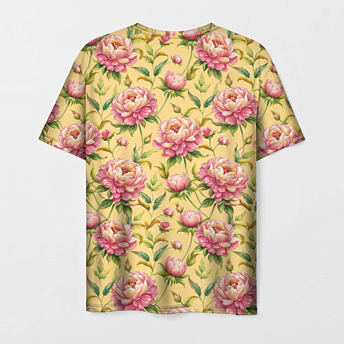 Мужская футболка Крупные пионы садовые цветы бутоны паттерн / 3D-принт – фото 2