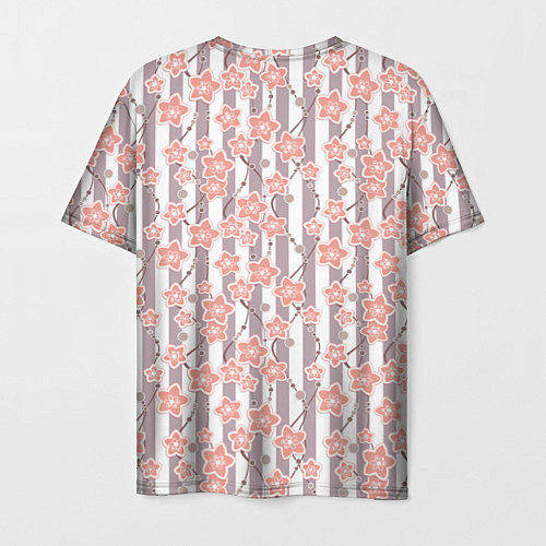 Мужская футболка Коралловые цветы на полосатом фоне / 3D-принт – фото 2
