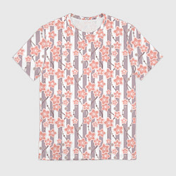Мужская футболка Коралловые цветы на полосатом фоне