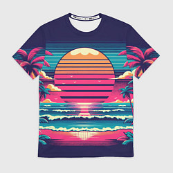 Футболка мужская Закат на пляже vaporwave, цвет: 3D-принт