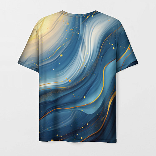 Мужская футболка Золотая волнистая текстура на синей ткани / 3D-принт – фото 2
