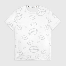 Футболка мужская Паттерн серый контур губ на белом - lips, цвет: 3D-принт