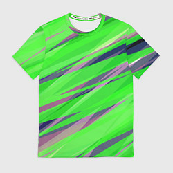 Мужская футболка Зелёный и фиолетовый абстрактные полосы