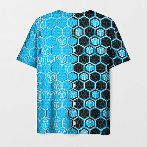 Мужская футболка Техно-киберпанк шестиугольники голубой и чёрный / 3D-принт – фото 2