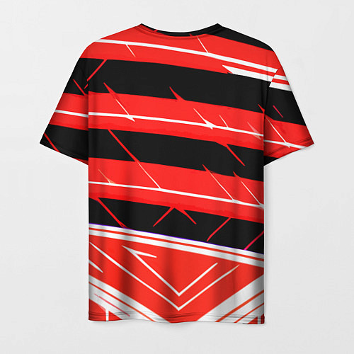 Мужская футболка Чёрно-белые полосы на красном фоне / 3D-принт – фото 2