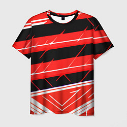 Футболка мужская Чёрно-белые полосы на красном фоне, цвет: 3D-принт
