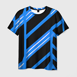 Футболка мужская Black and white stripes on a blue background, цвет: 3D-принт