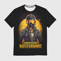 Футболка мужская PUBG игрок на закате черный фон, цвет: 3D-принт
