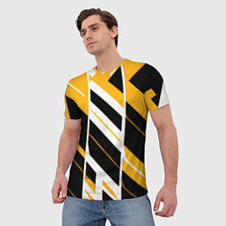 Футболка мужская Black and yellow stripes on a white background, цвет: 3D-принт — фото 2
