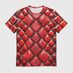 Мужская футболка Змеиная объемная текстурная красная кожа