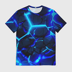 Мужская футболка Яркие голубые неоновые плиты в разломе