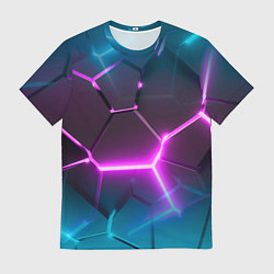 Мужская футболка Голубые и розовые неоновые плиты в разломе