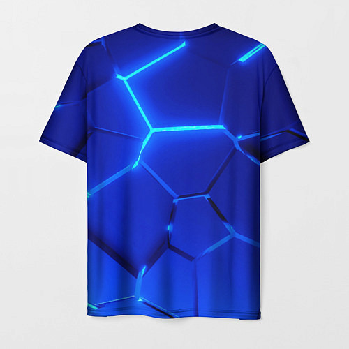 Мужская футболка Яркие синие неоновые плиты в разломе / 3D-принт – фото 2