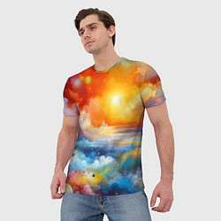 Футболка мужская Закат солнца - разноцветные облака, цвет: 3D-принт — фото 2