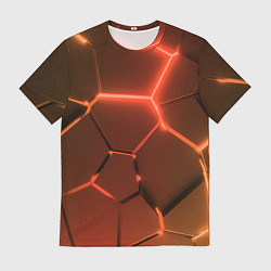 Мужская футболка Оранжевые неоновые плиты в разломе