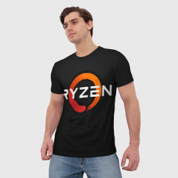 Футболка мужская AMD ryzen logo carbon black, цвет: 3D-принт — фото 2