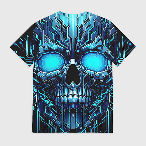 Мужская футболка Неоновый кибер череп - нейроарт микросхема / 3D-принт – фото 2