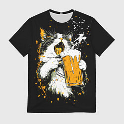 Мужская футболка Кот поет под пиво