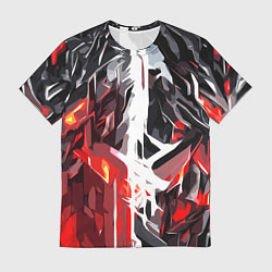 Мужская футболка Красная каменная абстракция и белая полоса