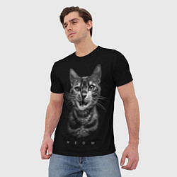 Футболка мужская Cat meow black and white - big picture, цвет: 3D-принт — фото 2