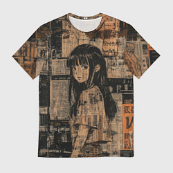 Футболка мужская Девчонка на фоне газетных вырезок, цвет: 3D-принт