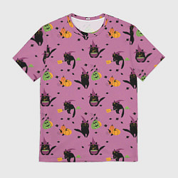 Мужская футболка Хэллоуин и кот ведьмы