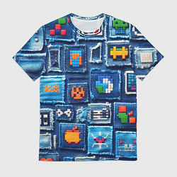 Мужская футболка Пиксельные символы на пэчворк