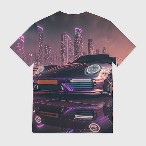 Мужская футболка Porshe neon city / 3D-принт – фото 2