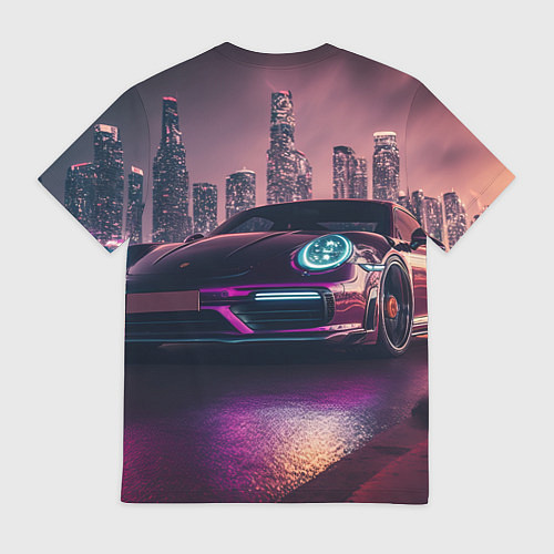 Мужская футболка Porshe ночной город / 3D-принт – фото 2