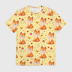 Мужская футболка Рыжие лисички цветной паттерн