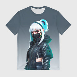 Футболка мужская Красивая блондинка в маске - киберпанк, цвет: 3D-принт