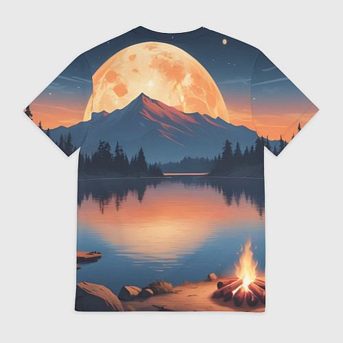 Мужская футболка Костер на берегу озера / 3D-принт – фото 2