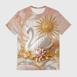 Футболка мужская Фарфоровый лебедь и солнце на розовом мраморе, цвет: 3D-принт