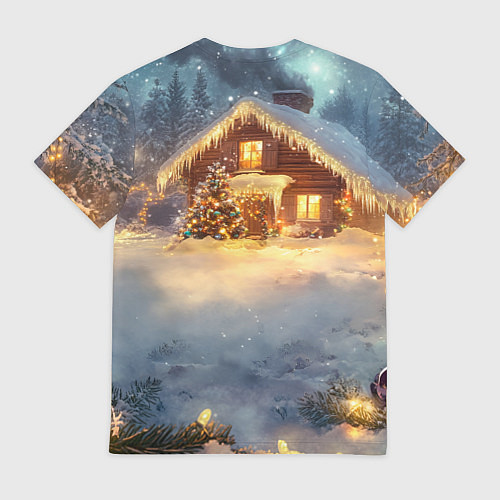 Мужская футболка Большая змея на фоне новогоднего дома / 3D-принт – фото 2