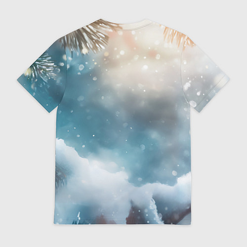Мужская футболка Зеленая змейка на заснеженной ветке / 3D-принт – фото 2