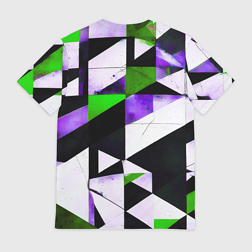 Мужская футболка Зелёно-фиолетовая абстракция на чёрно-белом фоне / 3D-принт – фото 2