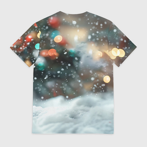 Мужская футболка Новогодний котенок и снег / 3D-принт – фото 2
