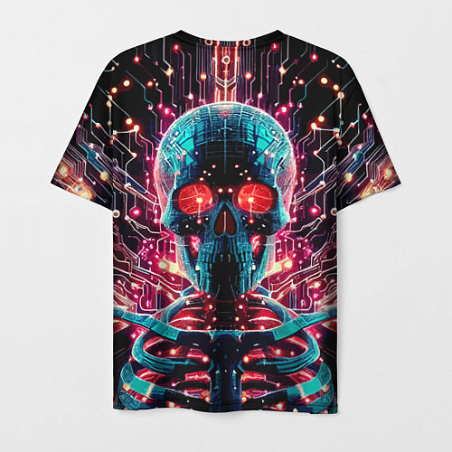 Мужская футболка Neon cyber skull - ai art fantasy / 3D-принт – фото 2