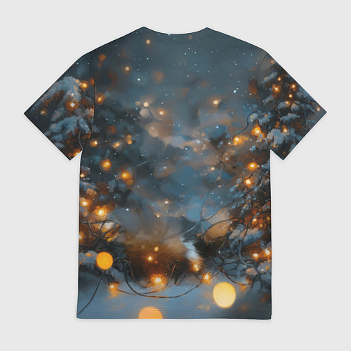 Мужская футболка Новогодняя лисица в праздничном лесу / 3D-принт – фото 2