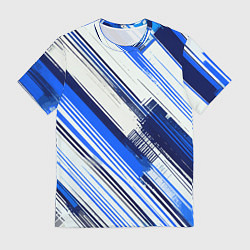 Мужская футболка Синие диагональные полосы на белом фоне
