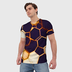 Футболка мужская Чёрные шестиугольники на чёрном фоне, цвет: 3D-принт — фото 2