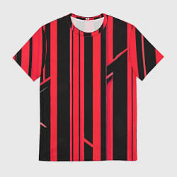 Мужская футболка Толстые красные полосы на чёрном фоне