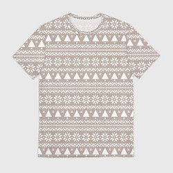 Мужская футболка Бежевый скандинавский узор с ёлками