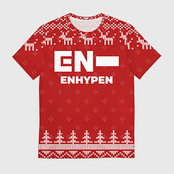 Футболка мужская Новогодний Enhypen с оленями, цвет: 3D-принт