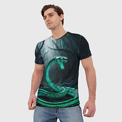 Футболка мужская Змея в неоновом лесу, цвет: 3D-принт — фото 2