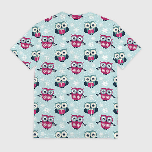 Мужская футболка Новогодний паттерн с милыми совами и снежинками / 3D-принт – фото 2