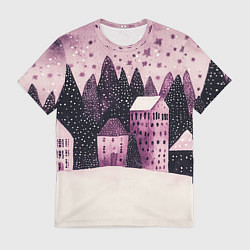 Мужская футболка Новогодние домики в лесу