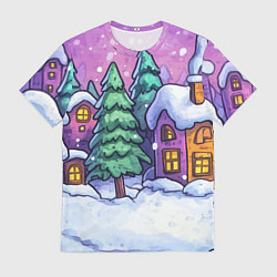 Мужская футболка Новогодний мультяшный двор