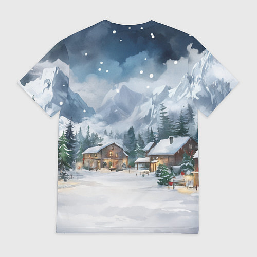 Мужская футболка Новый год - домики в горах / 3D-принт – фото 2