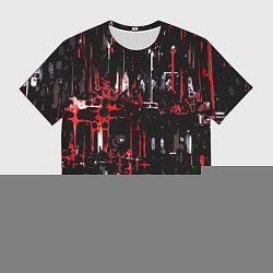 Мужская футболка Бело-красная тревожная абстракция на чёрном фоне